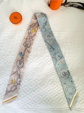 Hermès Twilly Silk C’est La Fête Rose Bleu Glacier (Rare Nomura from set!)